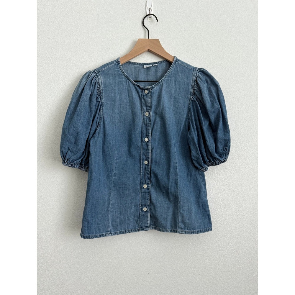 GAP Denim Puff Sleeve Top XS Blue Cottagecore Boho Coastal Cowgirl Button Blouse